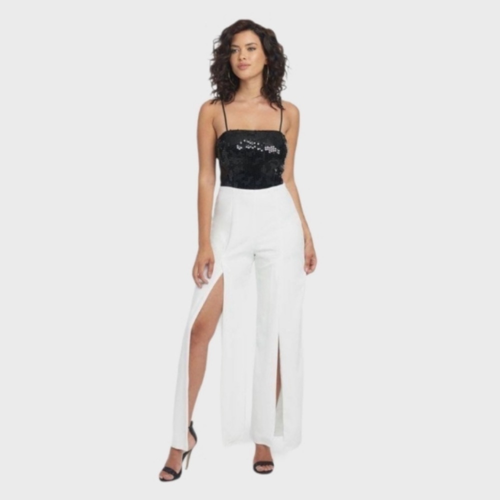 Bebe Sequin Bodice Open Leg Jumpsuit Size 8